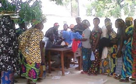 Women line up to receive their LLIN in Nassarawa State, Nigeria